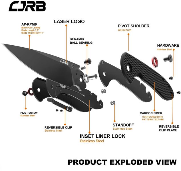 Ніж CJRB Feldspar Black Blade, AR-RPM9 Steel, CF, black (2798.03.05) 115092 фото