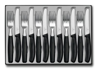 Набір кухонний SwissClassic Table Set 12шт з чорн. ручкою (6 ножів 11см закругл. ніс хвиль., 6 виделок) 48709 фото