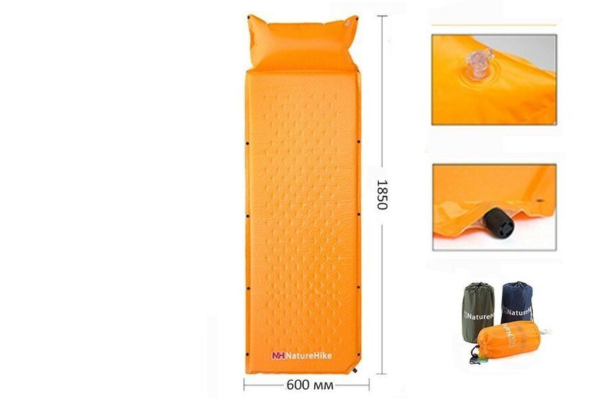Коврик самонадувний з подушкою Naturehike NH15Q002-D, 25мм, блакитний 122025 фото