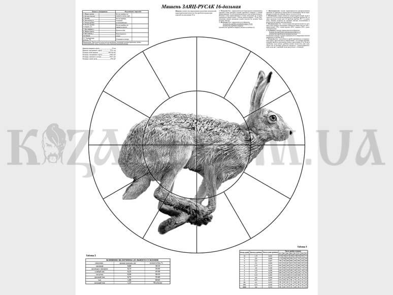 мишень пристрелочная 16-ДОЛЬНАЯ Заяц 830 х 1070 мм 5197 фото