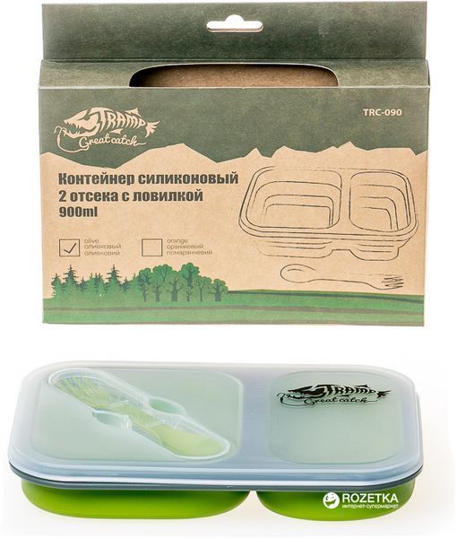 Контейнер 2 отсека силиконовый (900ml) с ловилкой olive (TRC-090-olive) 31861 фото