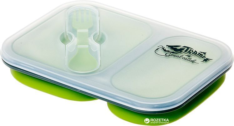 Контейнер 2 отсека силиконовый (900ml) с ловилкой olive (TRC-090-olive) 31861 фото