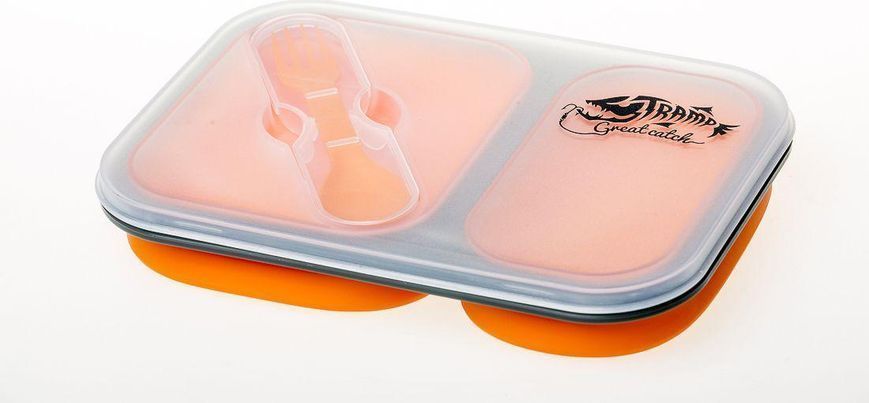 Контейнер 2 отсека силиконовый (900ml) с ловилкой orange (TRC-090-orange) 31862 фото