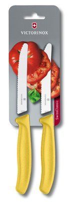 Кухонний ніж SwissClassic Tomato&Sausage 2 ножі 11см закругл. ніс, хвиль. із жовт. ручкою (блістер) 48716 фото