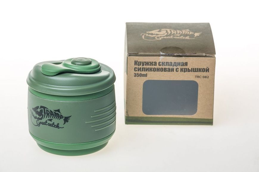 Кружка складная силиконовая с крышкой 350ml oliva (TRC-082-green) 31852 фото