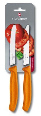 Кухонний ніж SwissClassic Tomato&Sausage 2 ножі 11см закругл. ніс, хвиль. з оранж. ручкою (блістер) 48718 фото